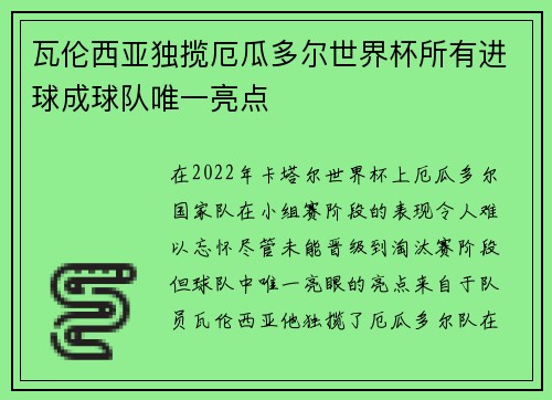 瓦伦西亚独揽厄瓜多尔世界杯所有进球成球队唯一亮点
